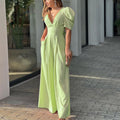 Roswitha | Damen V-Ausschnitt Puffärmel Jumpsuit