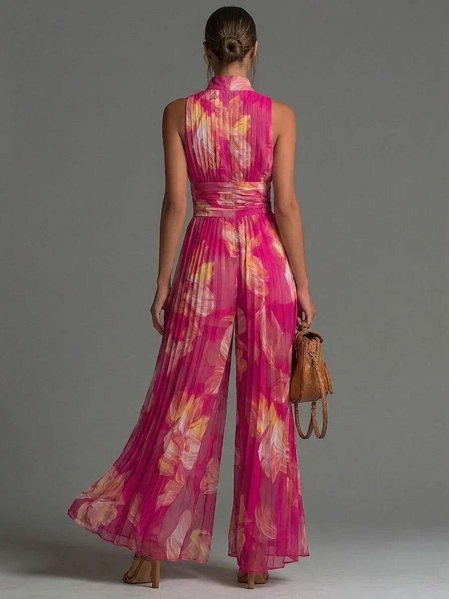 Anna | Plissierter Halter-Neck Weitbeiniger Jumpsuit