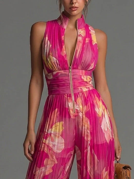 Anna | Plissierter Halter-Neck Weitbeiniger Jumpsuit
