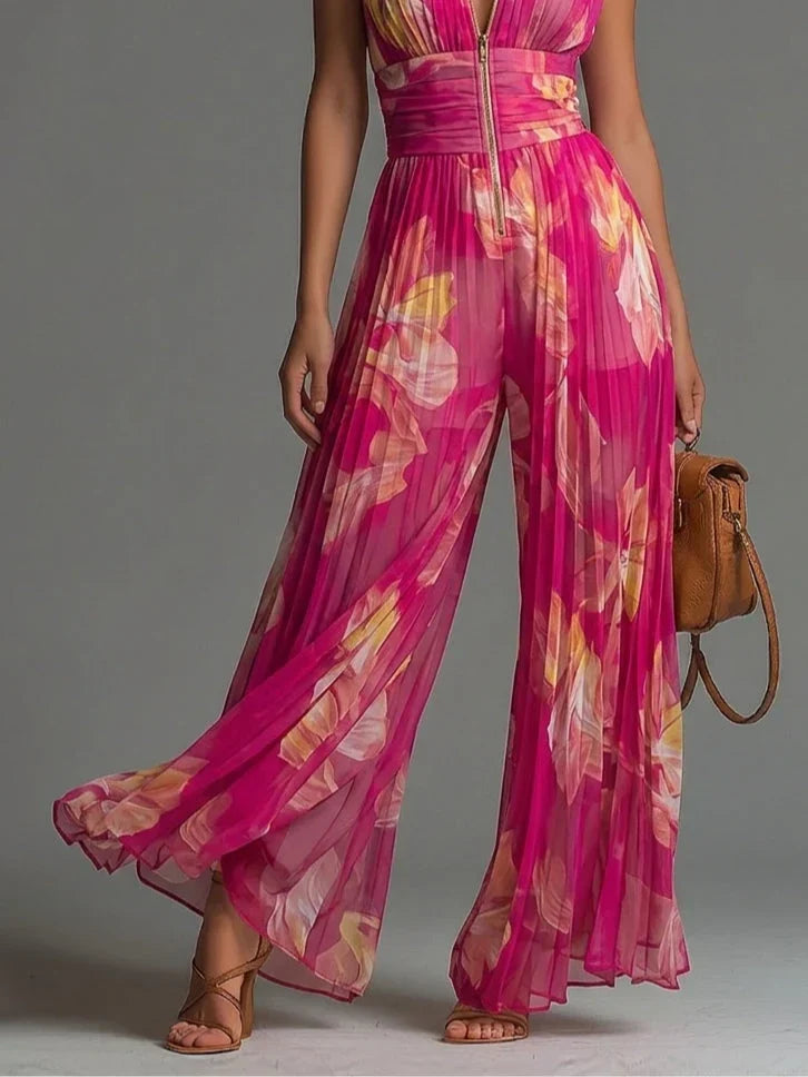 Anna | Plissierter Halter-Neck Weitbeiniger Jumpsuit