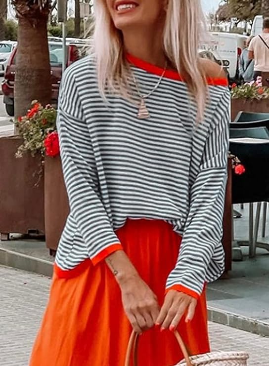 Jule | Damen Streifenpullover Oversized Rundhals Langarm