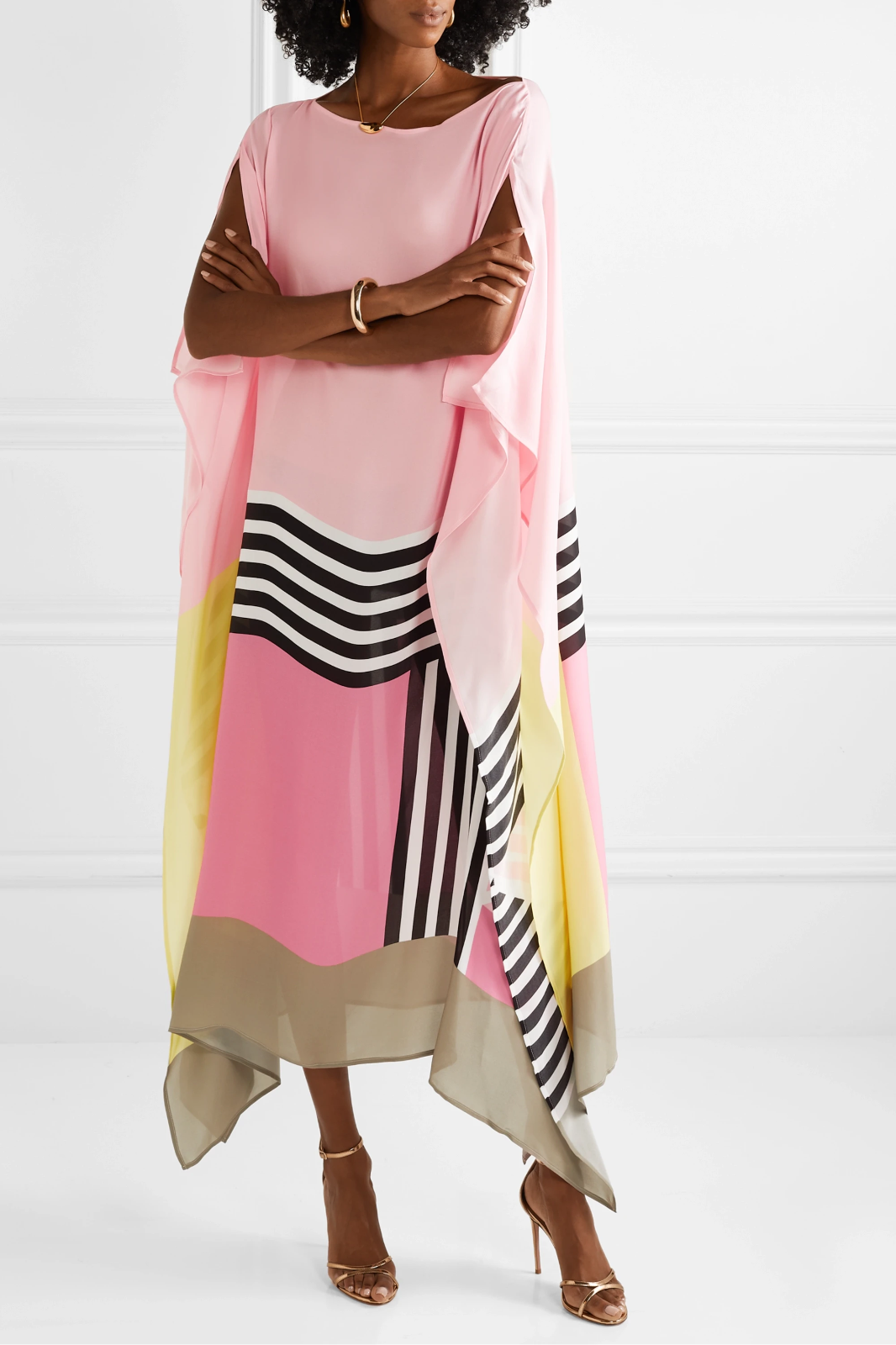 Vivienne | Damen Kaftan Kleid Fledermausärmel Colorblock Maxi