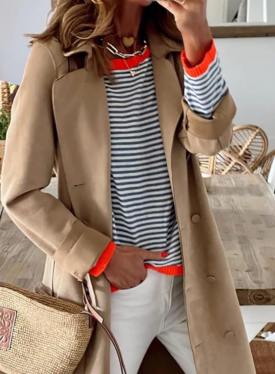 Jule | Damen Streifenpullover Oversized Rundhals Langarm