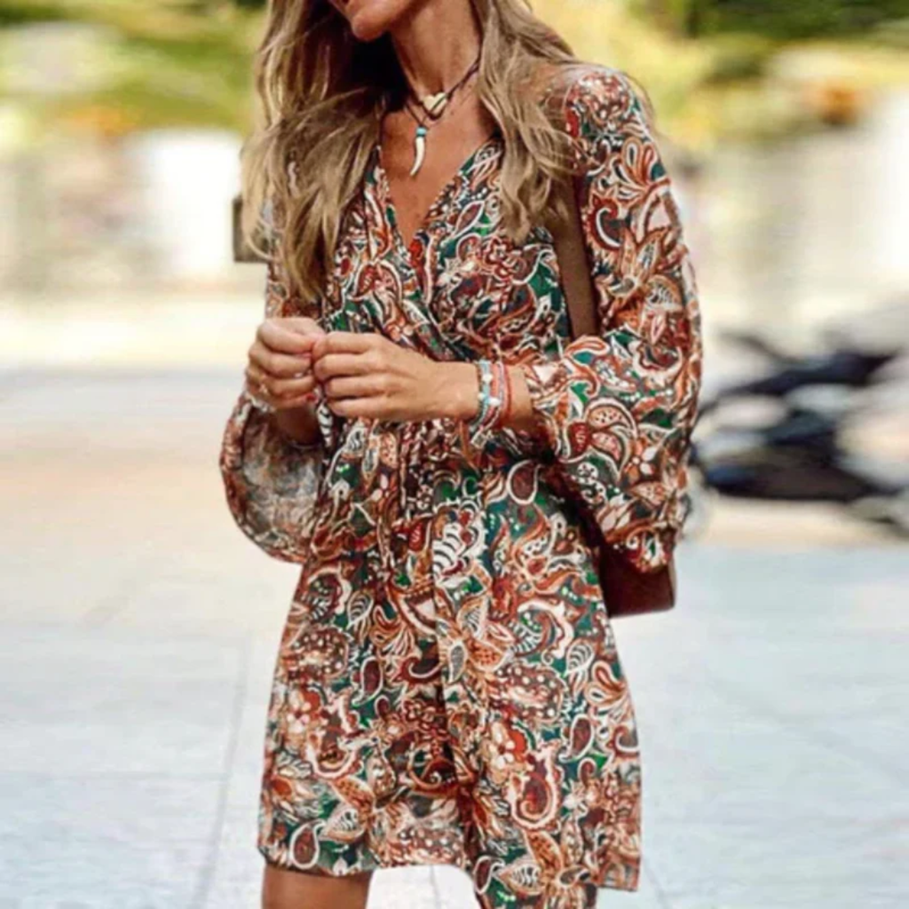Samara | Braun Damen Sommerkleid Mini Boho Floral