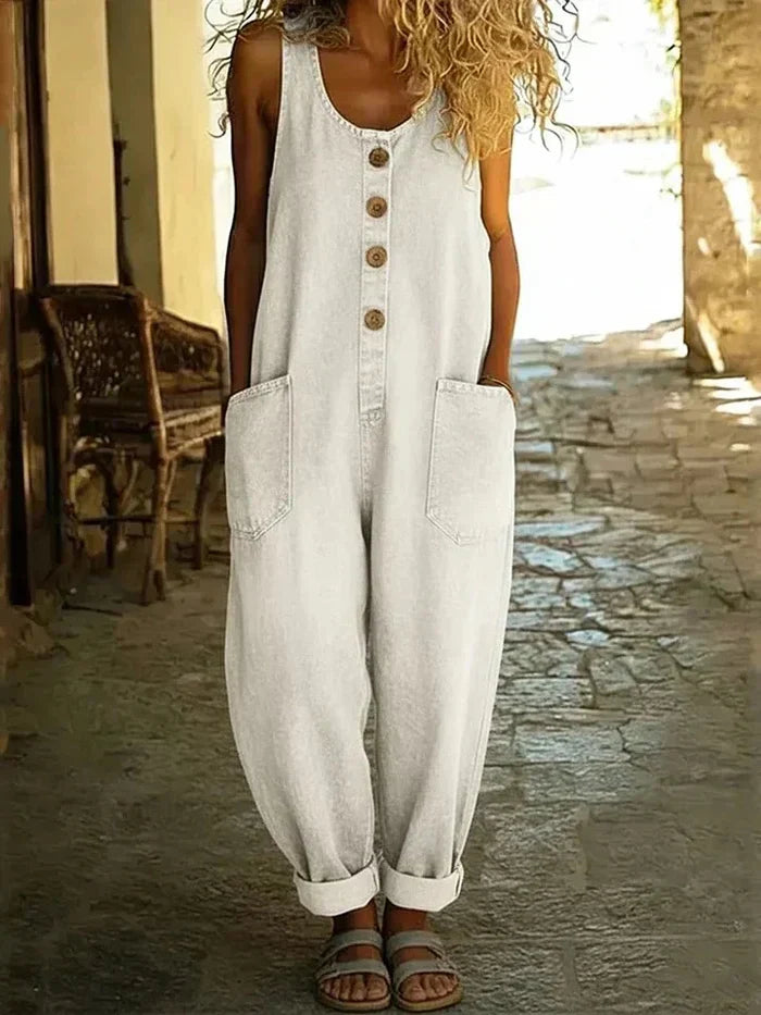Lena | Damen Jeans Latzhose Locker Vintage Knöpfe Overall