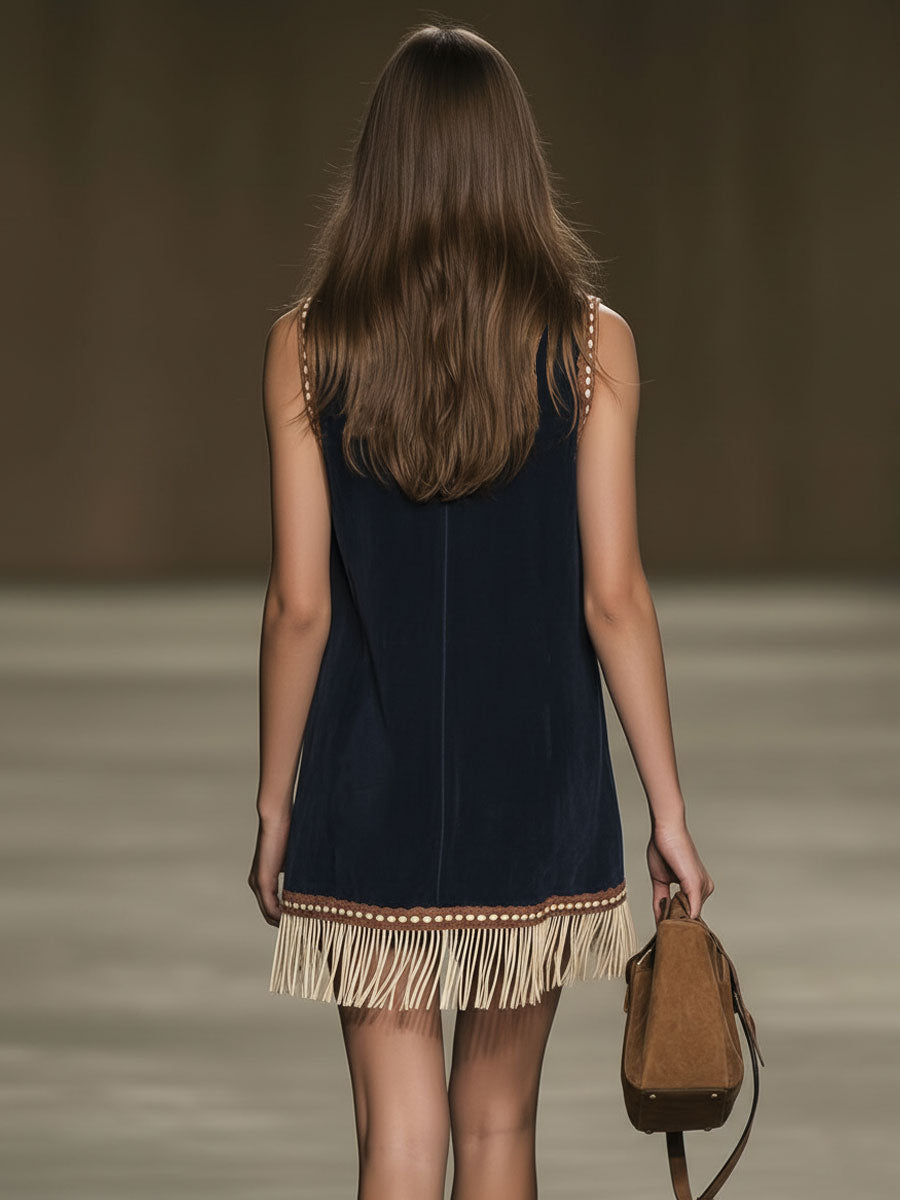 Serafina | Damen Bestickte Ärmellose Mini Kleid