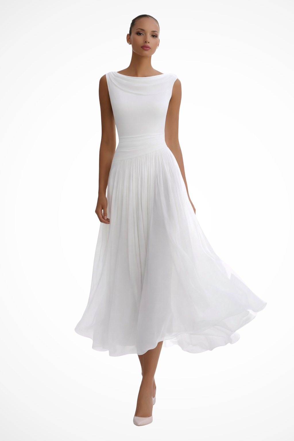 Seraphita | Damen Drapiertes Ärmellos Plissee Midikleid