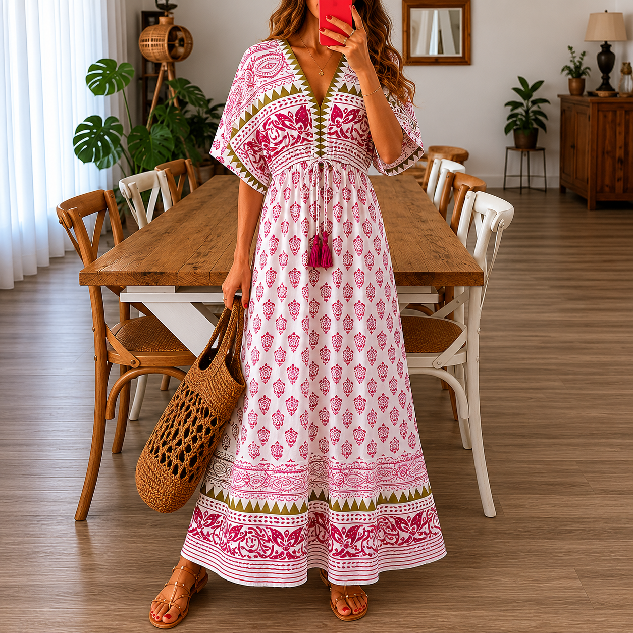 Sibel | Rosa Leichtes Damen Sommerkleid Maxi lang Boho