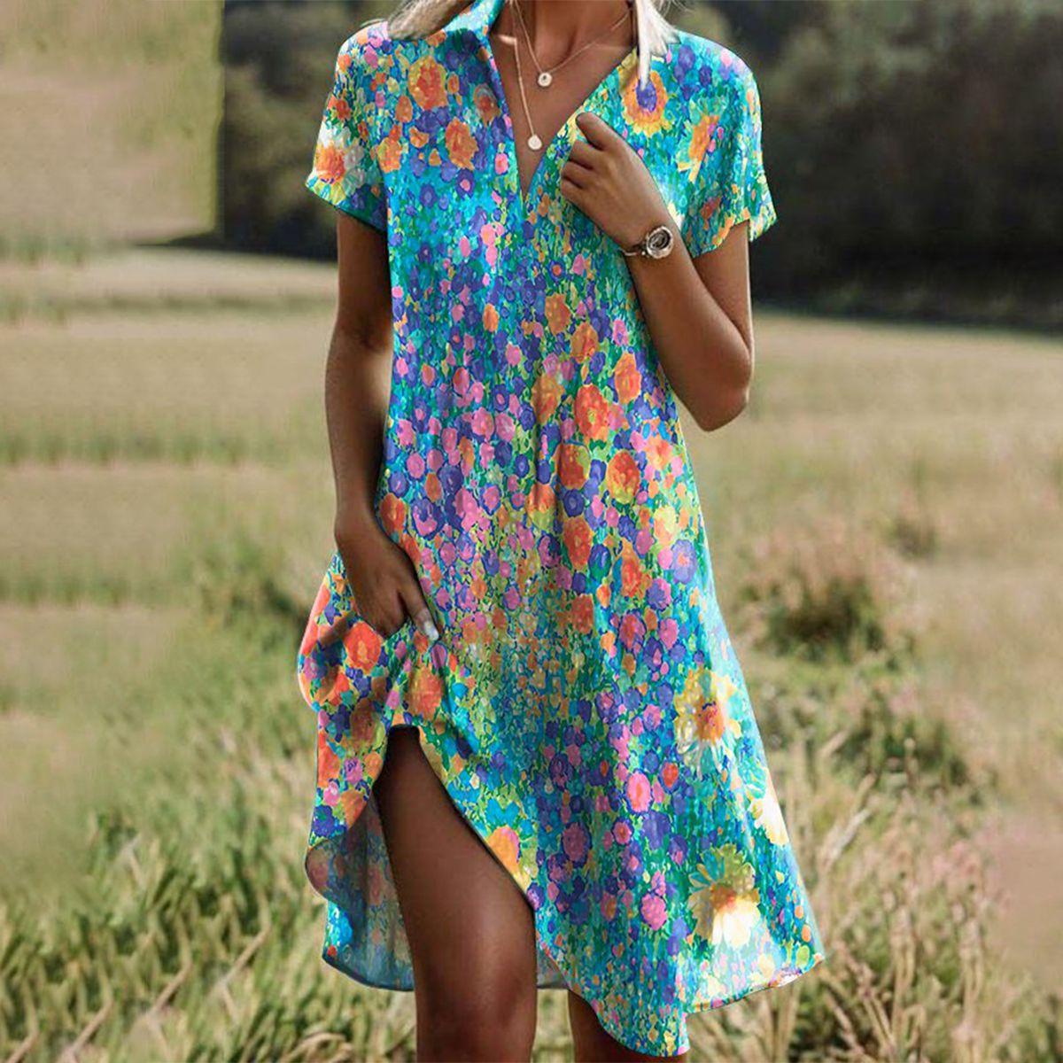Damen Boho Midi Sommerkleid