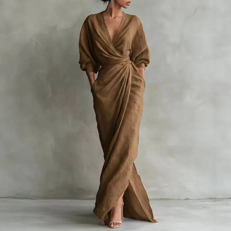 Solange | Damen V-Ausschnitt Langarm Wickelkleid