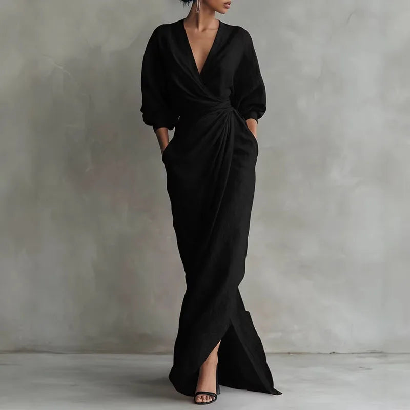 Solange | Damen V-Ausschnitt Langarm Wickelkleid
