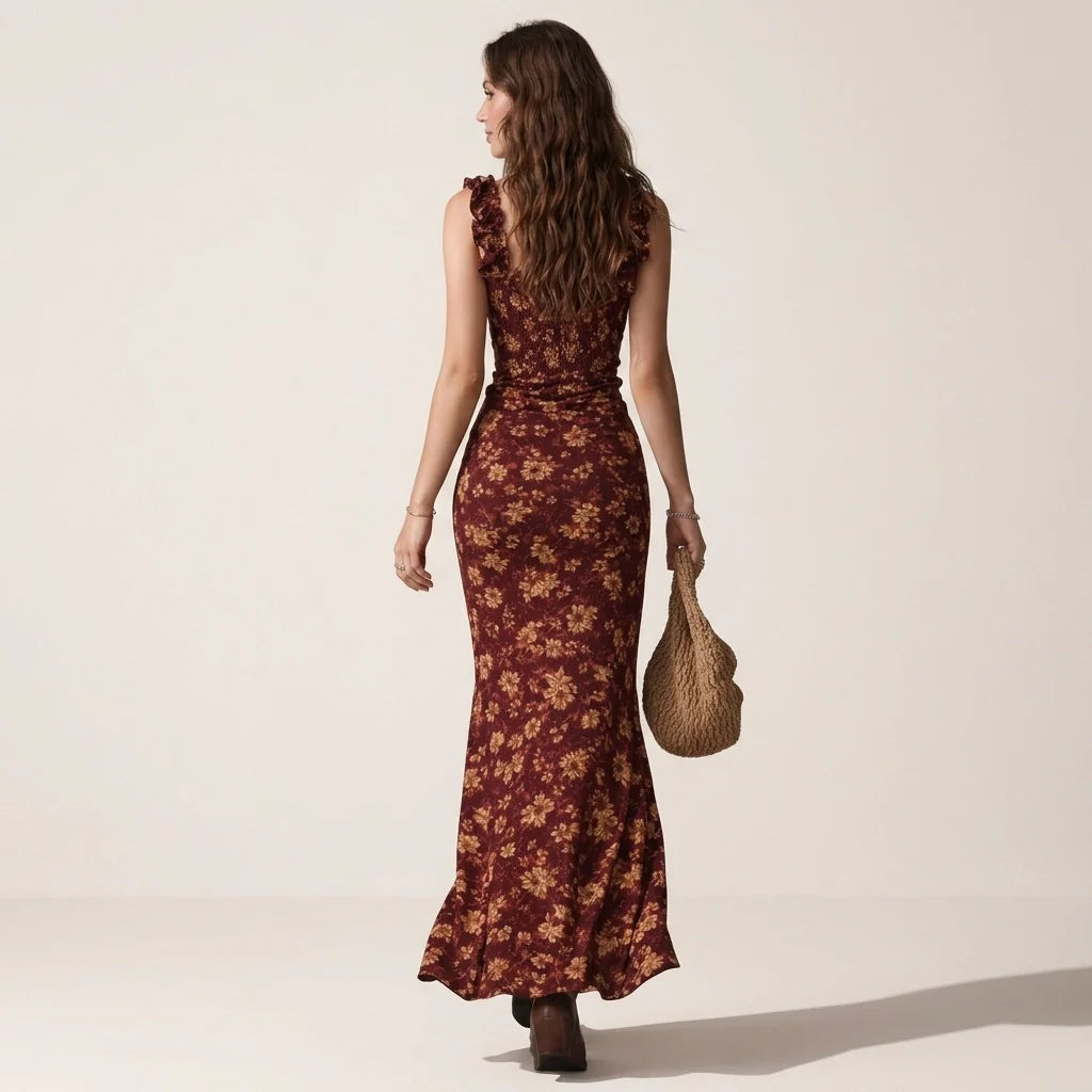 Sommerkleid im engen Schnitt mit Schlitz im Boho-Stil