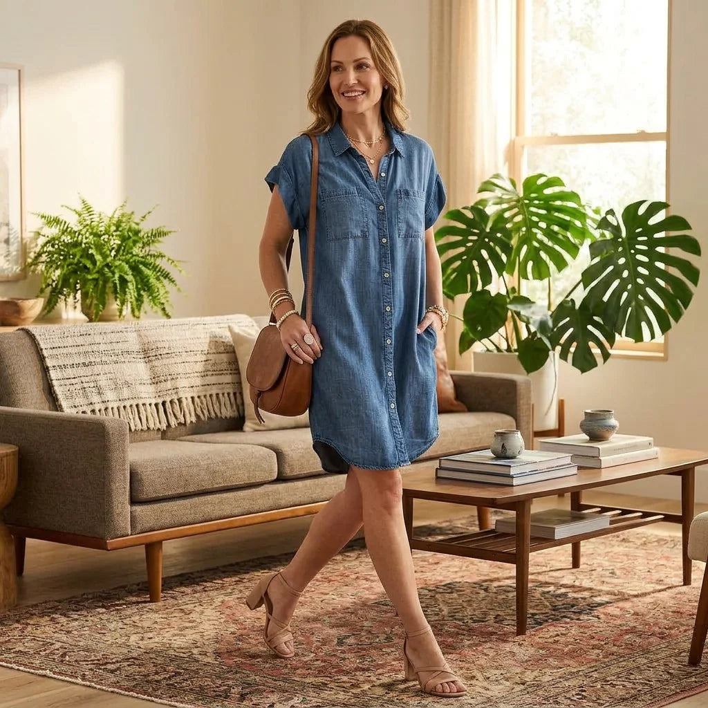 Sommerkleid aus Jeans im Hemdblusen Stil