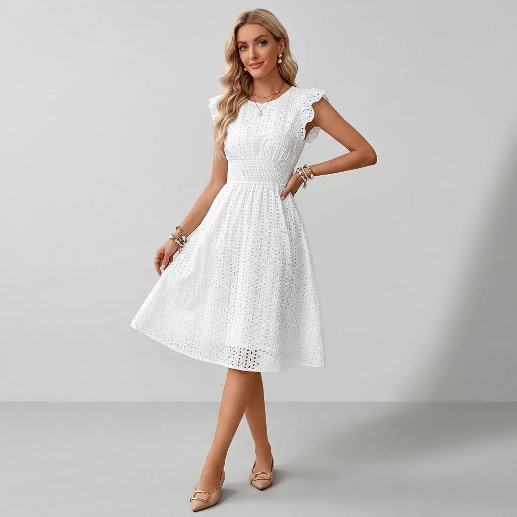 Sommerkleid in A-Linie mit Flügelärmeln und V-Ausschnitt