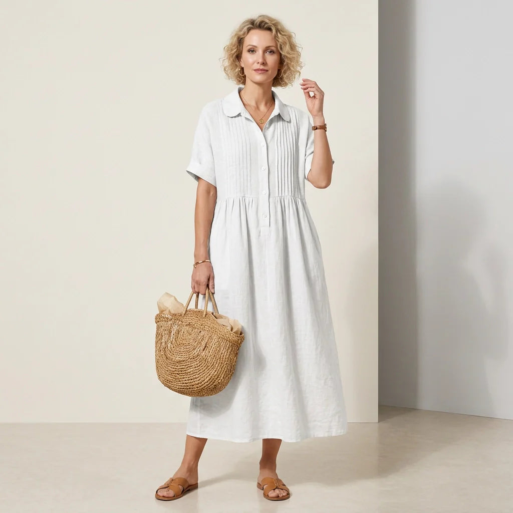 Sommerkleid im weiten Hemdblusen Stil mit Kurzarm und Knöpfen