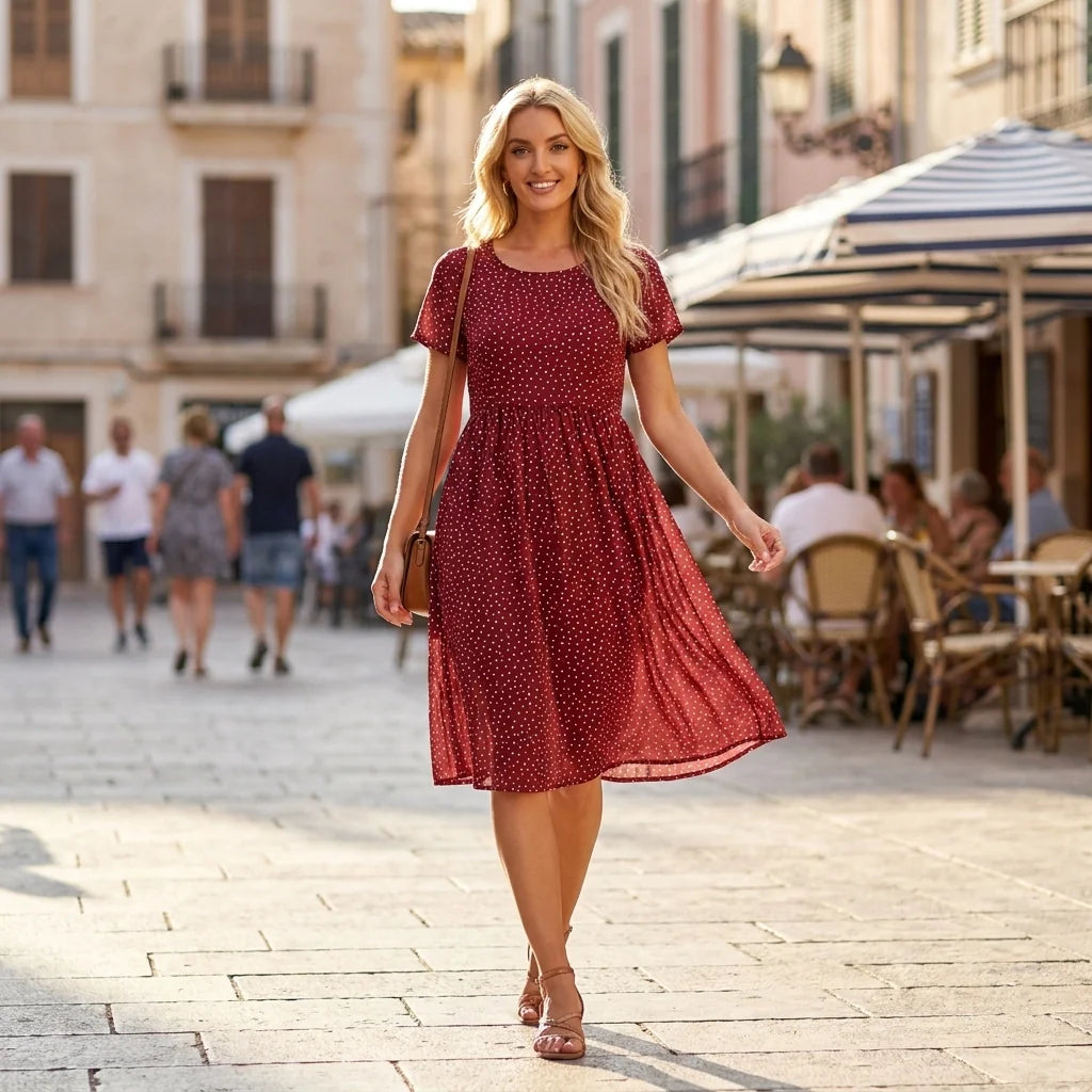 Sommerkleid in A-Linie mit kurzen Ärmeln im Blumenmuster