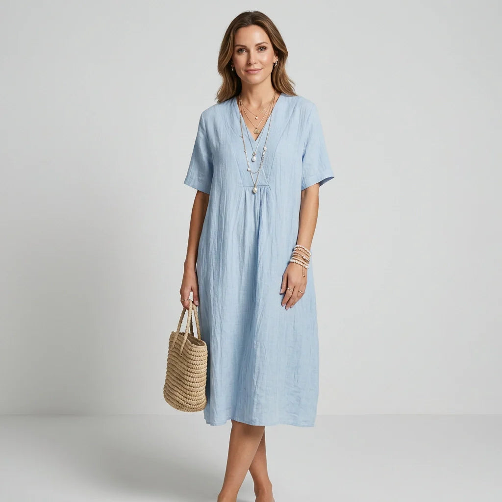 Sommerkleid für Damen in A-Linie mit V-Ausschnitt in Kurzarm-Form