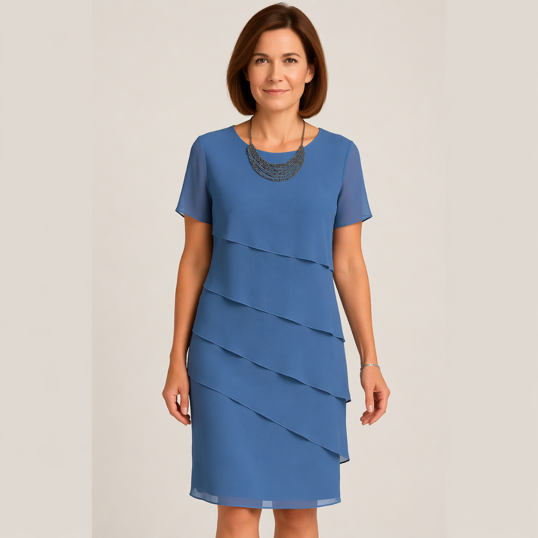 Sommerkleid für Damen – Einfaches Chiffonkleid mit Rundhalsausschnitt
