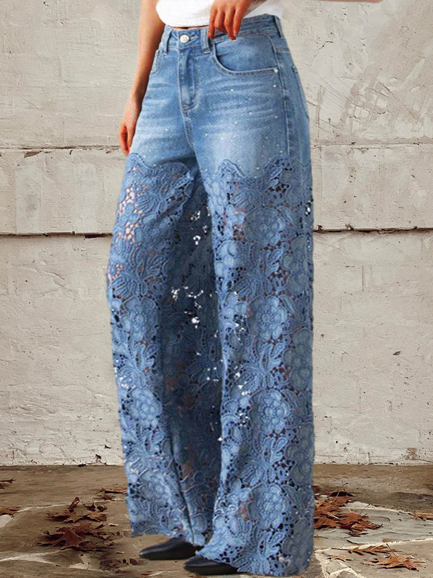 Ella | Spitzen- & Patchwork-Mid-Rise-Jeans Vintage jeans