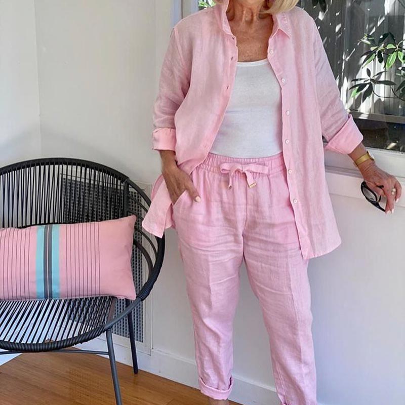 Ivy | Damen Set 2-teilig Langarm Hemd Hose Casual Elegant