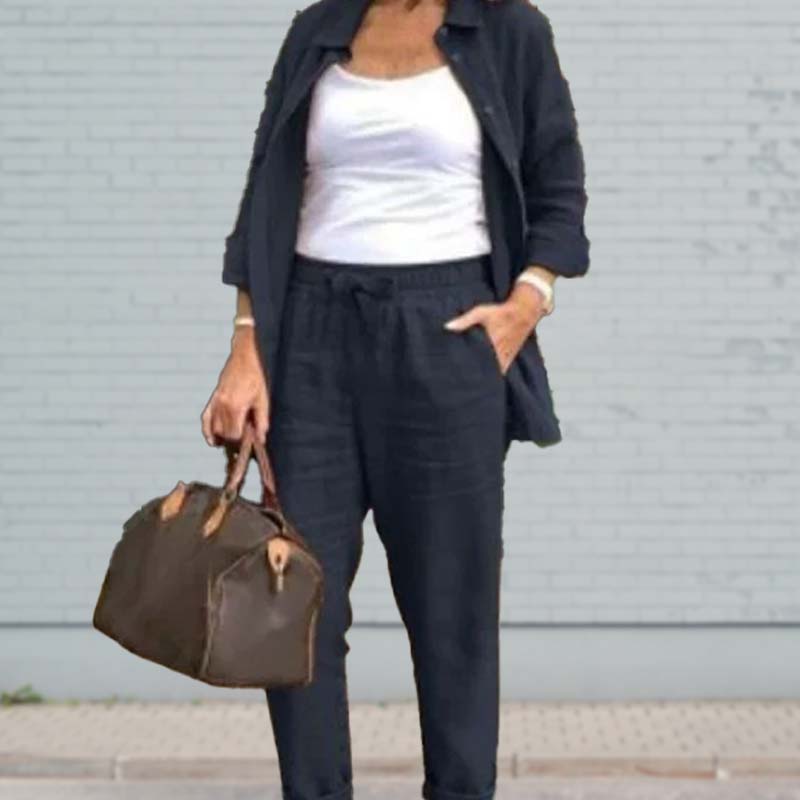 Ivy | Damen Set 2-teilig Langarm Hemd Hose Casual Elegant