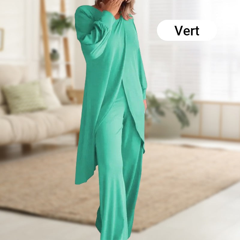 Viola | Damen Set 2-teilig Longshirt Weite Hose Loungewear