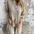 Sena | Damen Zweiteiler Set Hemdbluse Weite Hose Sommer
