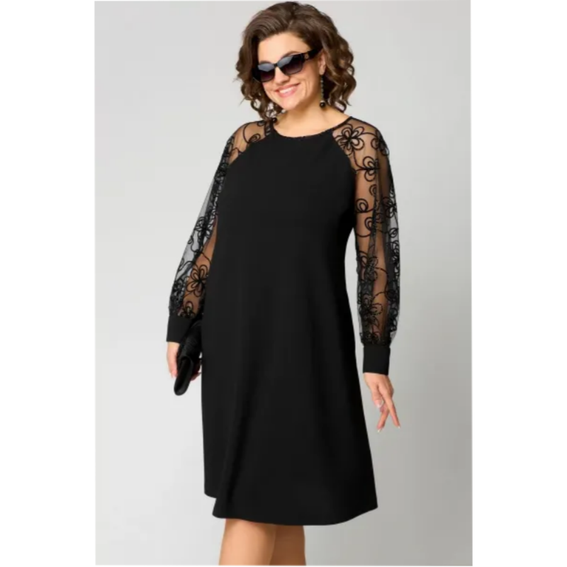 Johanna | Spitzen-Patchwork-Kleid mit Rundhals & langen Ärmeln