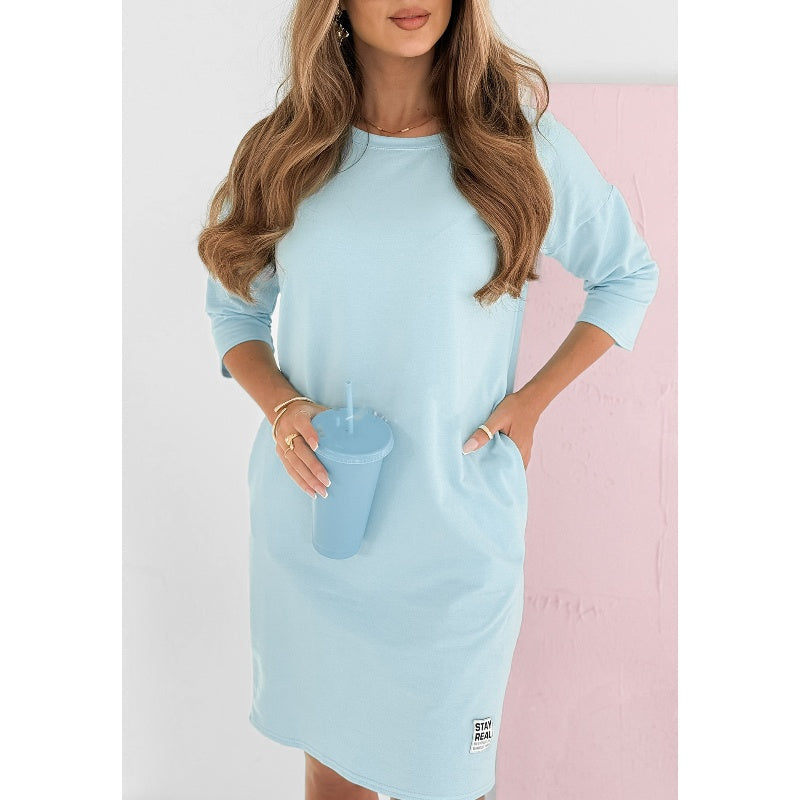 Sky | Damen Sweatkleid 3/4 Ärmel Rundhals Mini Freizeitkleid