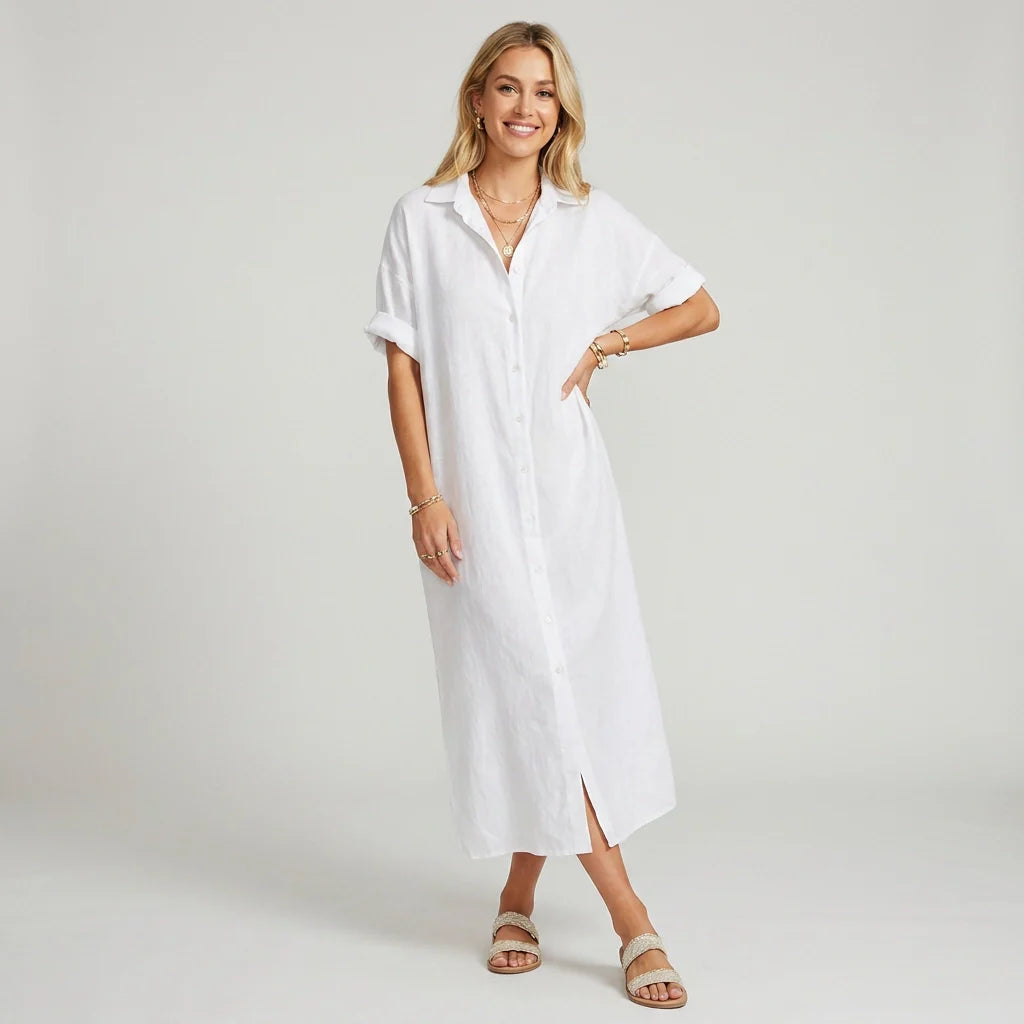 Midi Strandkleid im Shirt Design in Pastellfarben