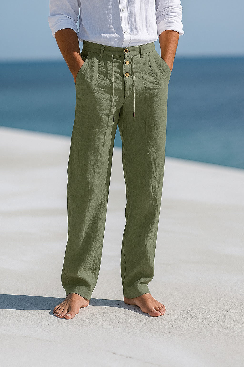 Herren Leinen Slim Fit Sommer Hose