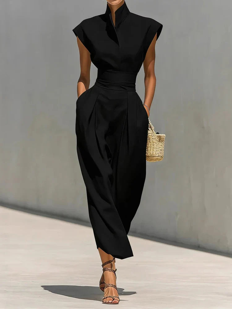 Tabitha | Damen Ärmelloses Midikleid mit Stehkragen