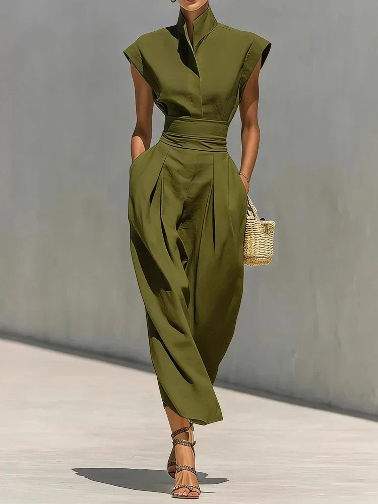 Tabitha | Damen Ärmelloses Midikleid mit Stehkragen