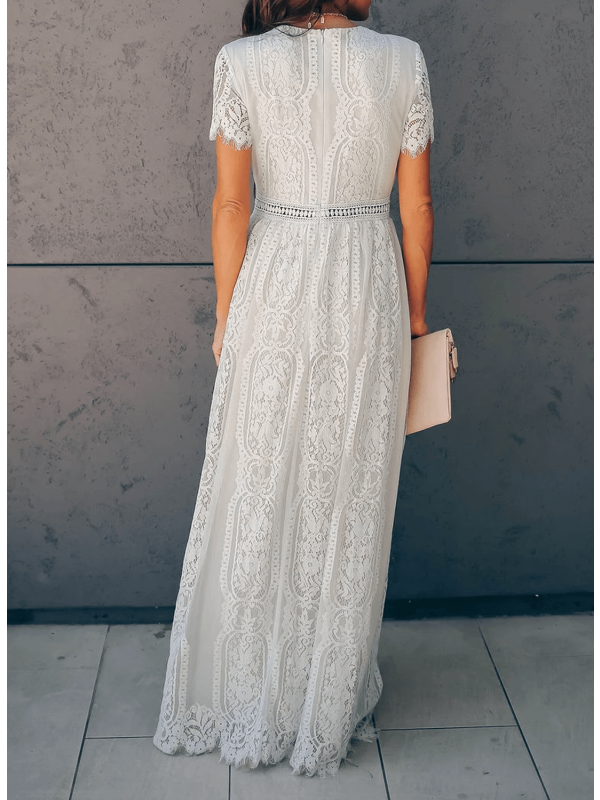 Elliana - Langes Spitzenkleid mit V-Ausschnitt