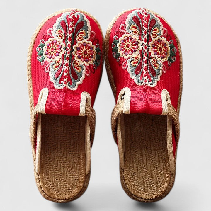 Tatjana | Damen Bestickte Pantoletten Floral