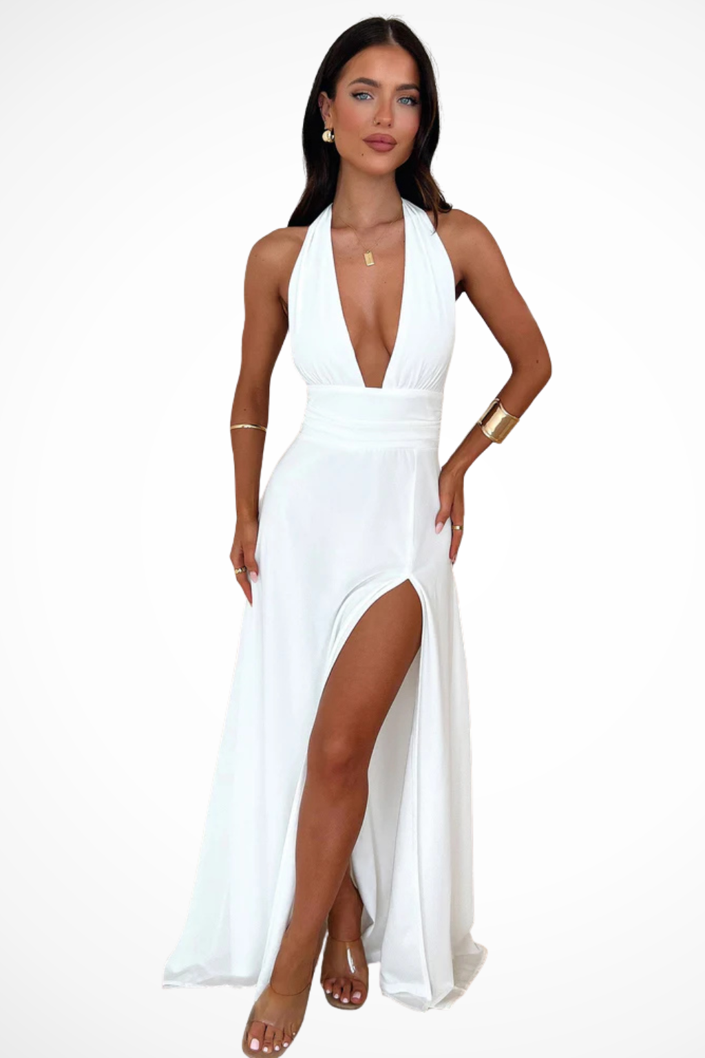 Thalassa | Damen Neckholder Maxikleid mit Schlitz