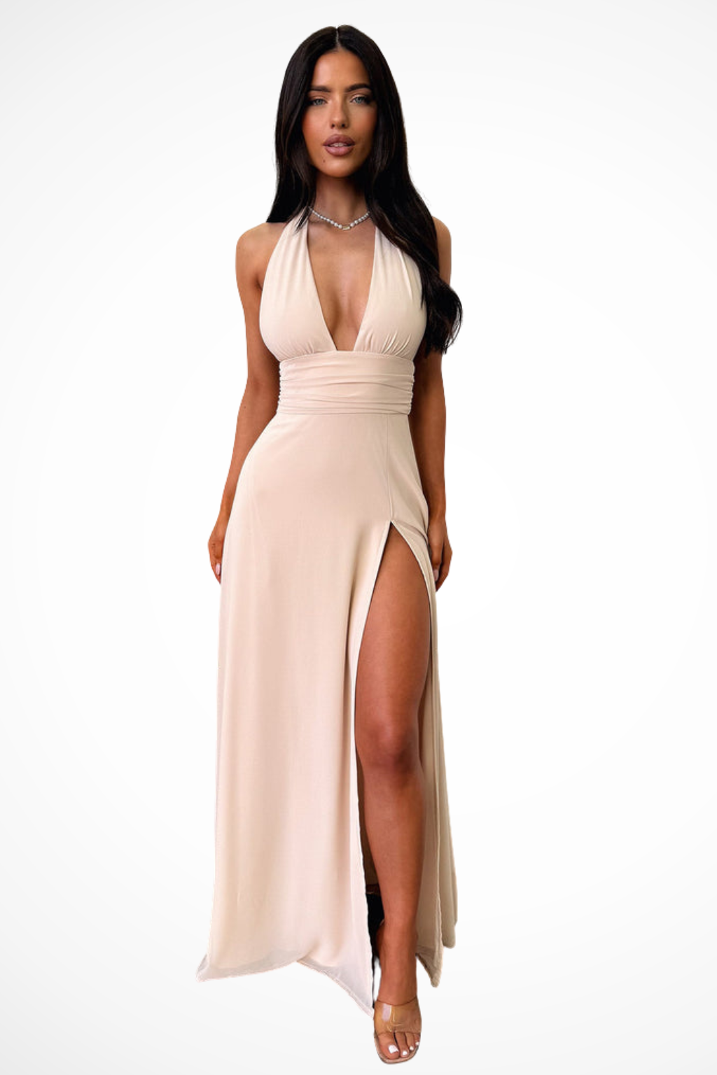 Thalassa | Damen Neckholder Maxikleid mit Schlitz