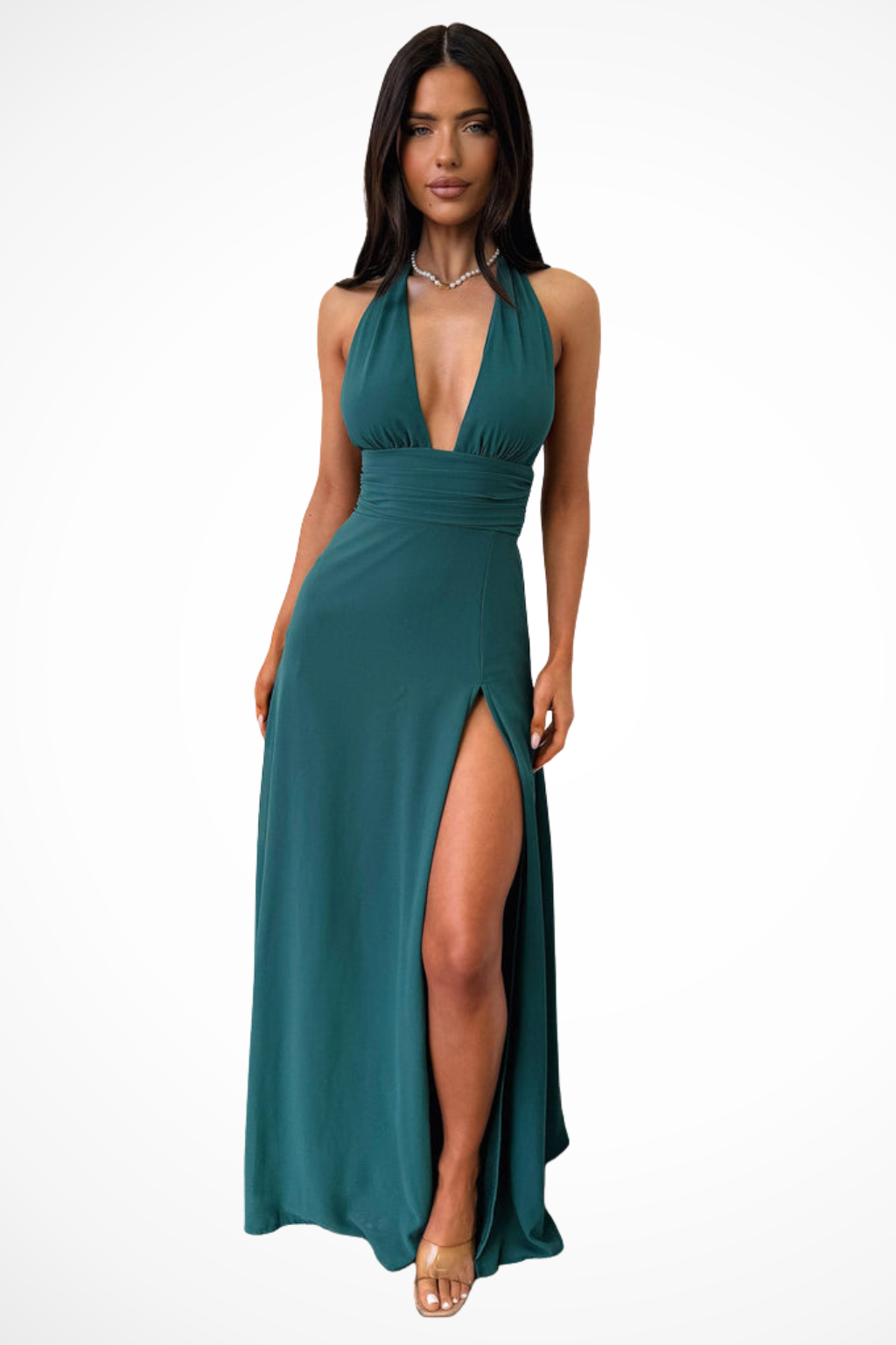Thalassa | Damen Neckholder Maxikleid mit Schlitz