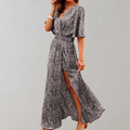 Theodoline | Damen Wickelkleid mit V-Ausschnitt Langarm