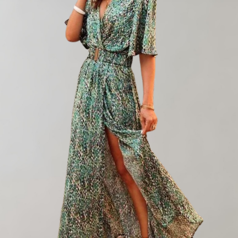 Theodoline | Damen Wickelkleid mit V-Ausschnitt Langarm