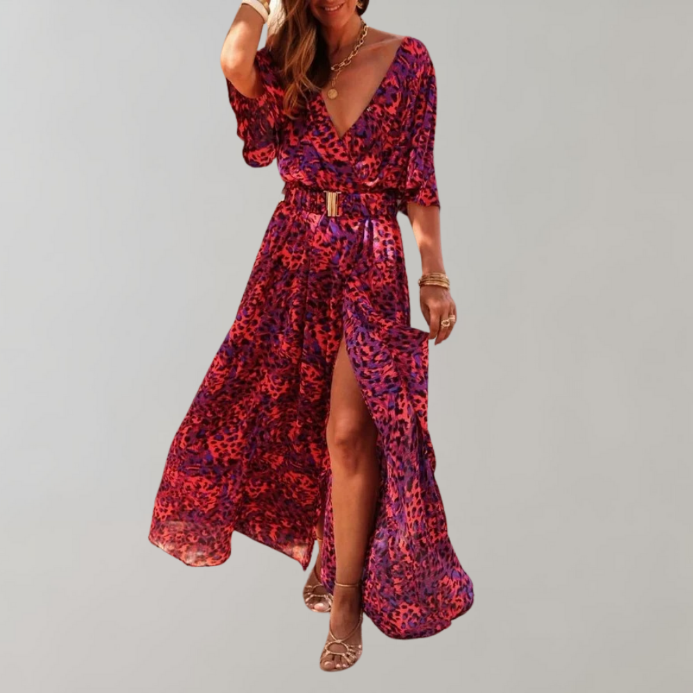 Theodoline | Damen Wickelkleid mit V-Ausschnitt Langarm