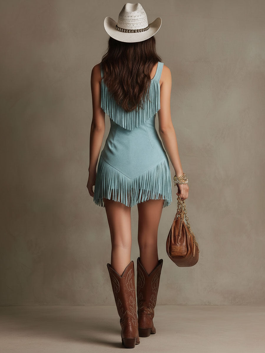 Theodora | Damen Fransen Mini Kleid