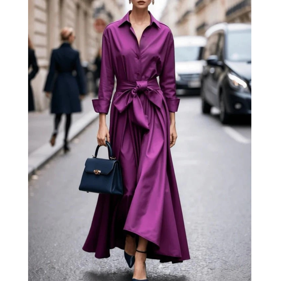 Tilda | Damen Stilvolles Maxi Hemdblusenkleid