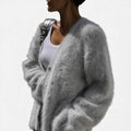 Damen Kaschmir Strickjacke mit flauschiger Oberfläche
