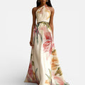 Maxi Blumen Halterneck Kleid für Hochzeitsgäste