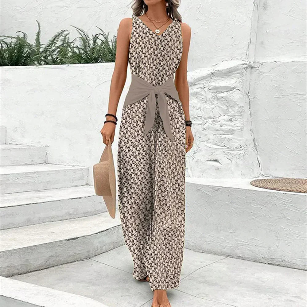 Damen Sommer Ärmellos V-Ausschnitt Jumpsuit