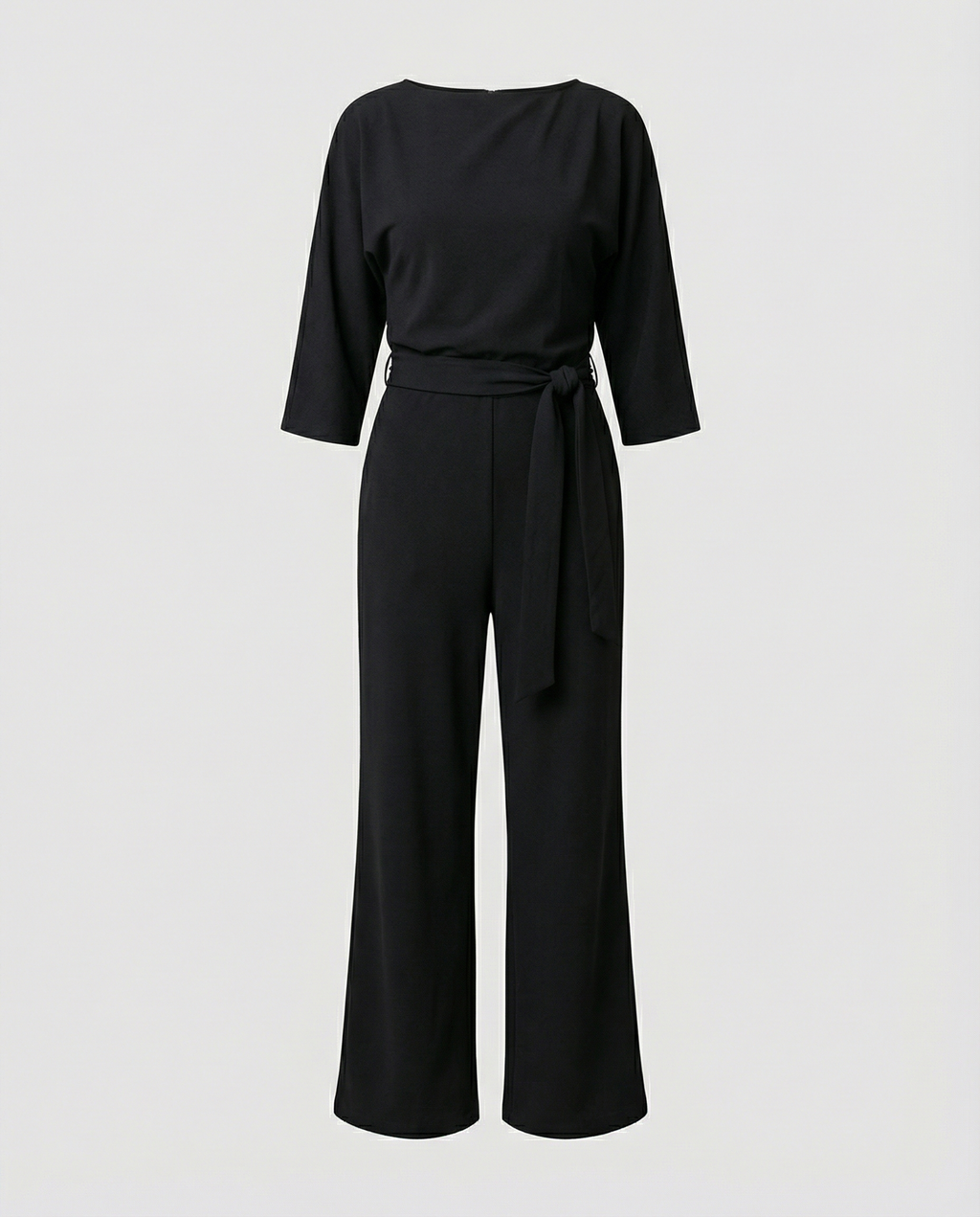 Jumpsuit für Damen mit Bindegürtel und Bootausschnitt in weiter Beinform