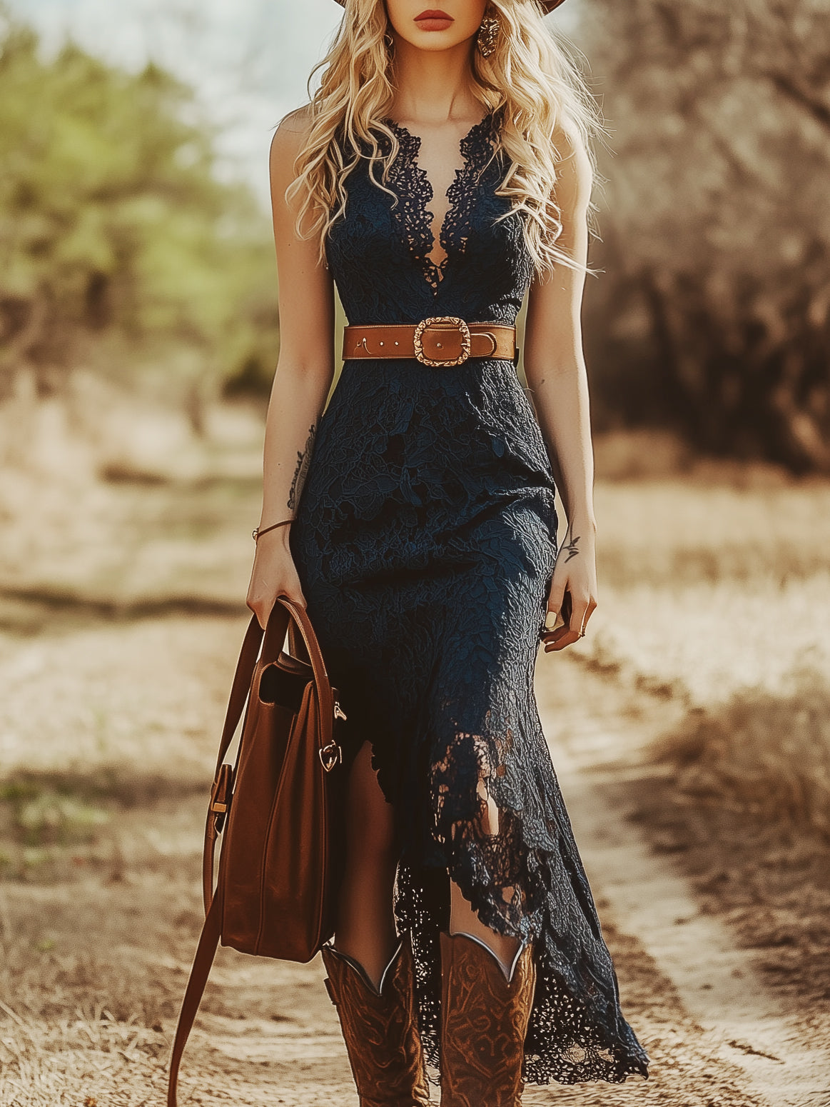 Valentina | Damen Spitzen Ärmellos Midikleid