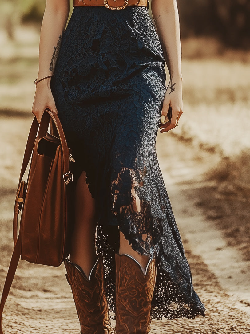 Valentina | Damen Spitzen Ärmellos Midikleid