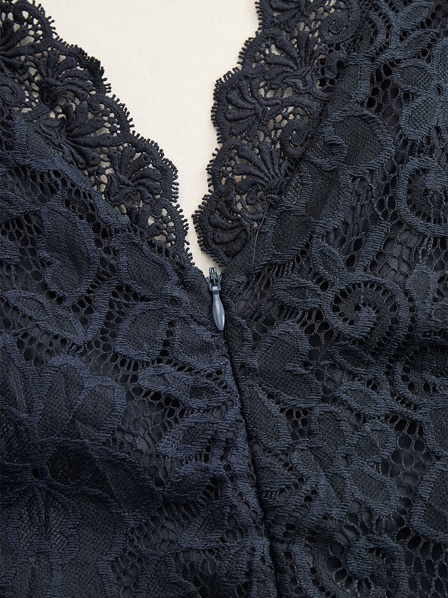 Valentina | Damen Spitzen Ärmellos Midikleid